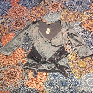 EXPRESS size small silver/metallic wrap-around shirt